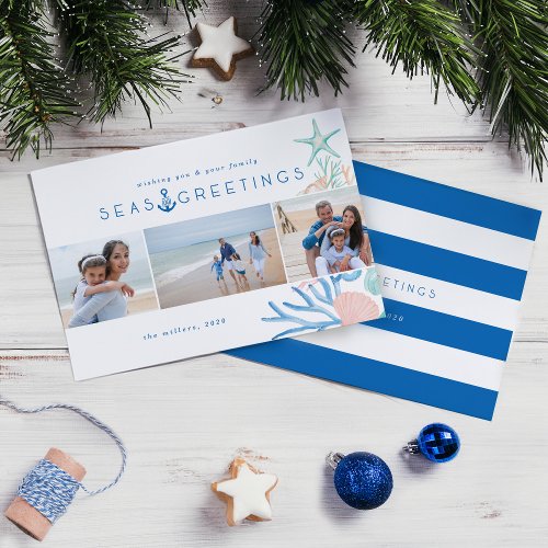 Seas  Greetings Seashell Christmas Tree Photo Holiday Card