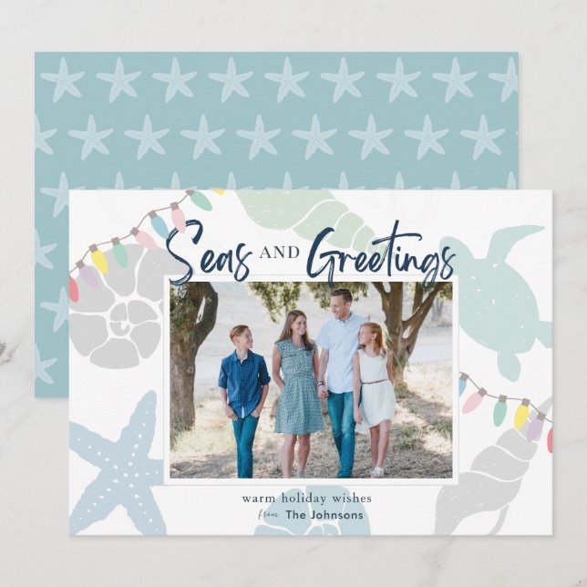 Seas & Greetings Seashell Holiday Photo Card (Front/Back)