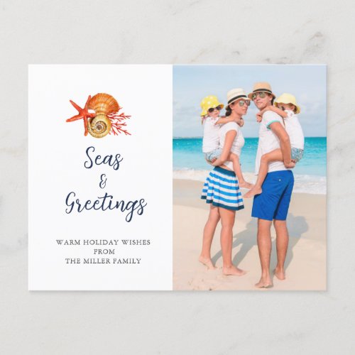 Seas  Greetings Seashell Photo Holiday Postcard