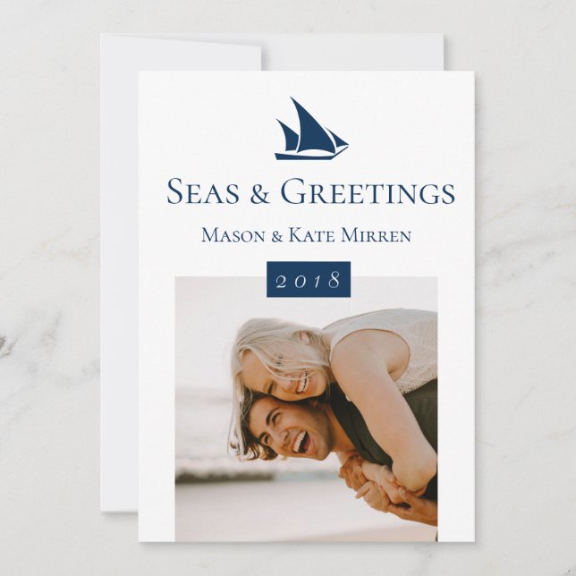 Seas & Greetings Single Photo Holiday Card (Front)