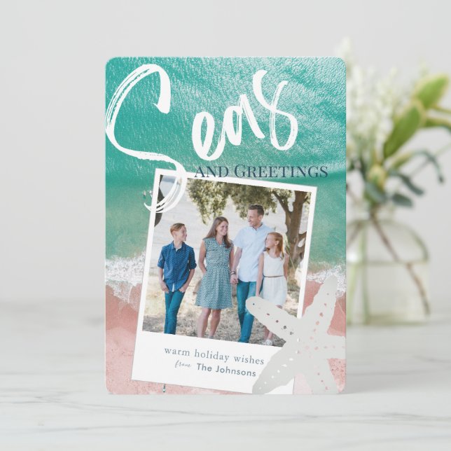 Seas & Greetings Tropical Ocean Holiday Photo Card (Standing Front)