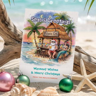 Seas & Greetings Tropical Tiki Bar Christmas Holiday Card