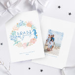 Seas & Greetings Watercolor Seashell Wreath Holiday Card<br><div class="desc">Who needs snowflakes when you have seashells! Capture a cool nautical casual and coastal vibe this holiday sea-son with our coastal seaside-inspired holiday Christmas collection. We've hand-painted a beautiful watercolor ocean seahorse, sand dollars and seashell wreath in splashes of coastal blue, rosy pink, sandy white, teals, and peach shades to...</div>