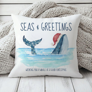 Seas & Greetings Whale Santa Coastal Christmas Throw Pillow
