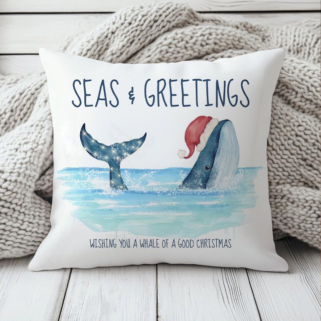 Seas & Greetings Whale Santa Coastal Christmas Throw Pillow (Creator Uploaded)