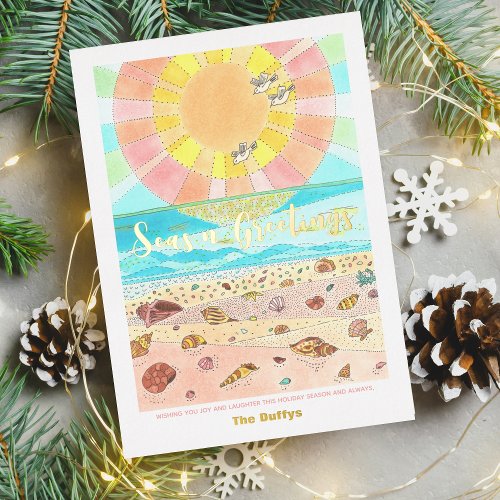 Seas n Greetings Beach Christmas Foil Holiday Card