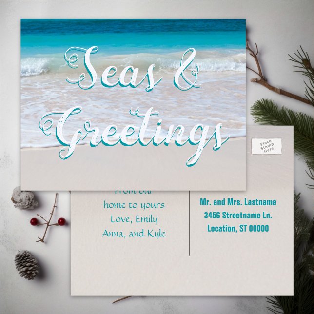Seas n Greetings Beach Christmas Postcard (Creator Uploaded)