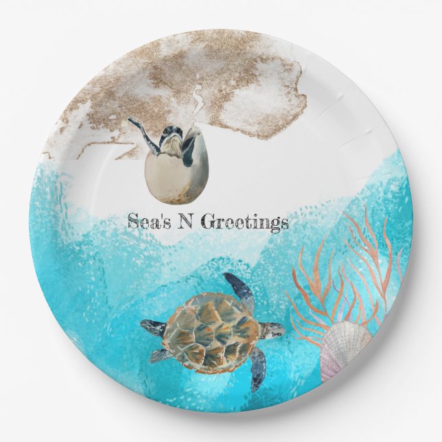 Sea's N Greetings beach ocean Napkins Paper Plates (Front)