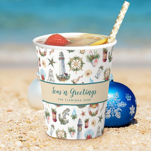 Seasn Greetings Christmas Nautical Personalized Paper Cups