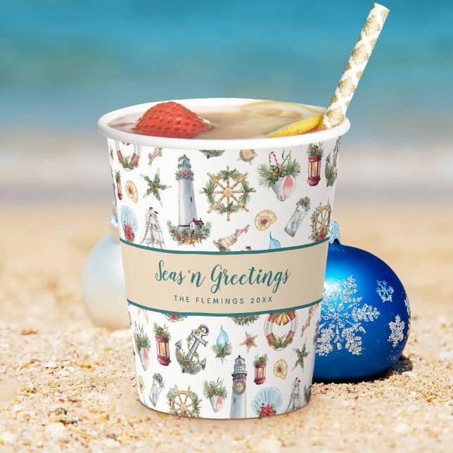Seas’n Greetings Christmas Nautical Personalized Paper Cups (Creator Uploaded)