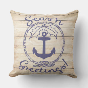Seas 'n Greetings Coastal Wood Holiday Throw Pillow
