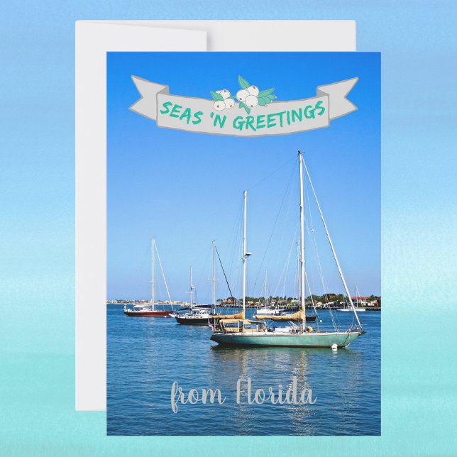 Seas n Greetings from Florida Sailboats on the Bay Holiday Card (Creator Uploaded)