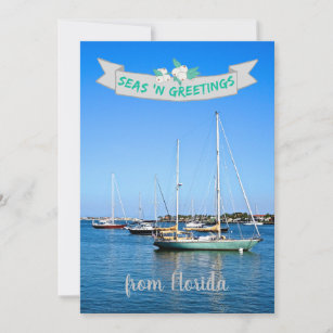 Seas n Greetings from Florida Sailboats on the Bay Holiday Card