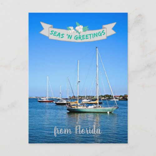 Seas n Greetings from Florida Sailboats on the Bay Postcard