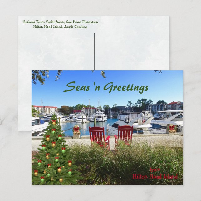 Seas n Greetings from Hilton Head SC Harbour Town Postcard (Front/Back)