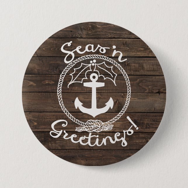 Seas 'n Greetings | Wood Planks Pinback Button (Front)