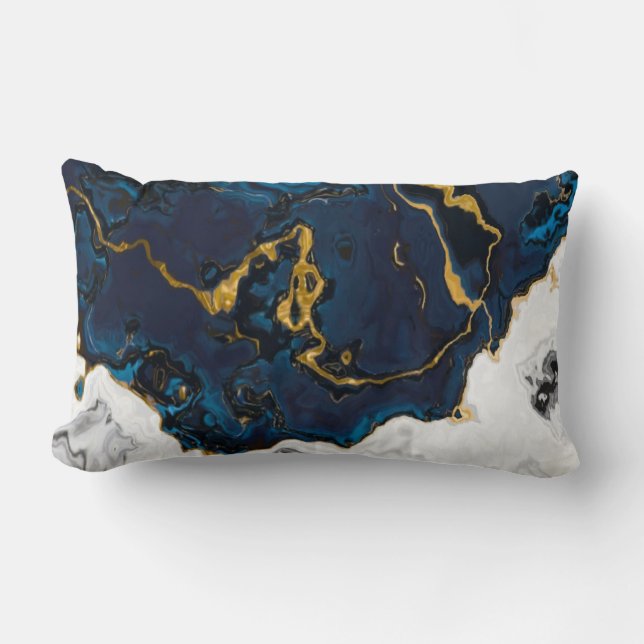 Seas of Emerald Gold blue yellow marble Lumbar Pillow (Front)