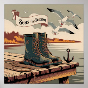 Seas Season Vintage Maritime Banner Art Poster