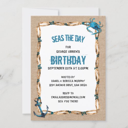 Seas the Day Anchor and Crab Birthday Invitation