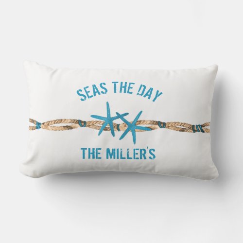 Seas the Day Aqua Starfish Outdoor Pillow