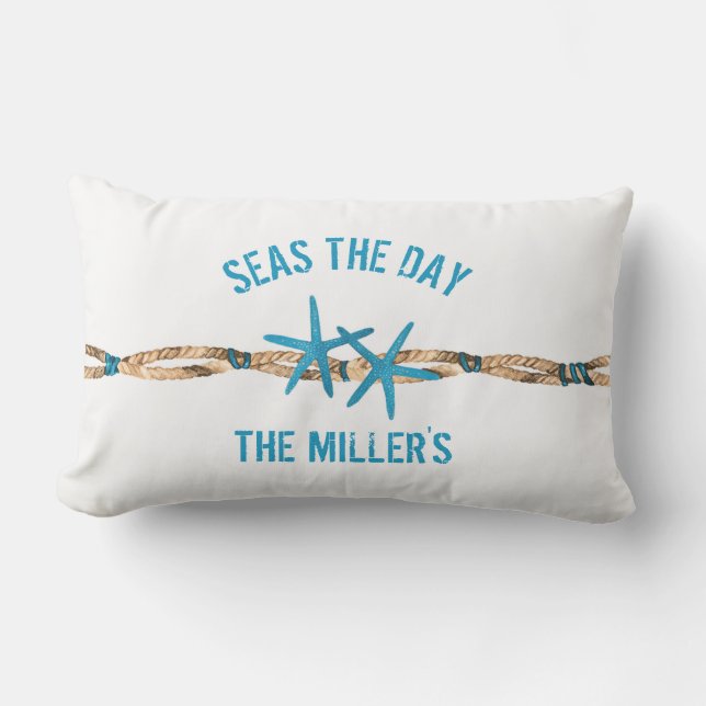 Seas the Day Aqua Starfish Outdoor Pillow (Front)