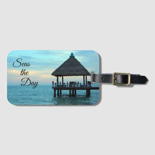 Seas the Day Beach Hut Luggage Tag (Front Horizontal)
