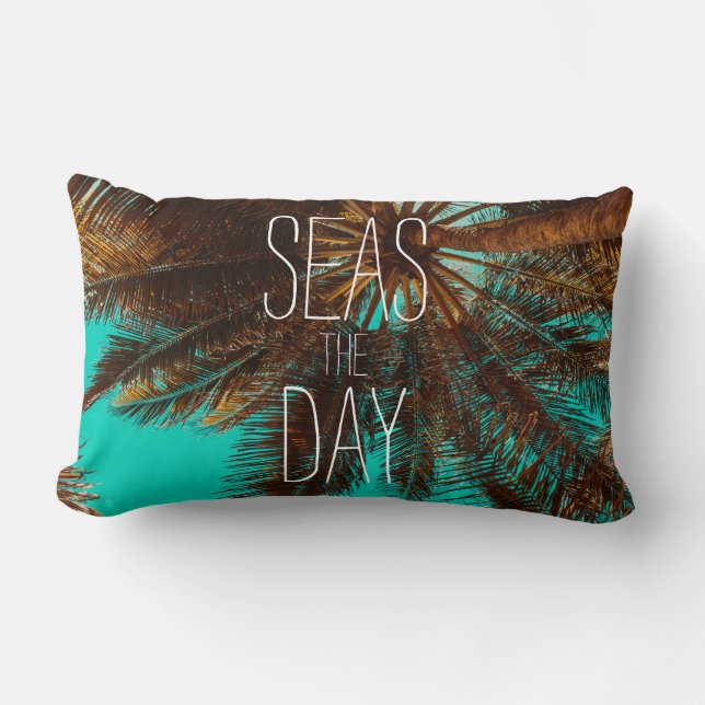 Seas The Day Beach Palm Trees Lumbar Pillow (Front)