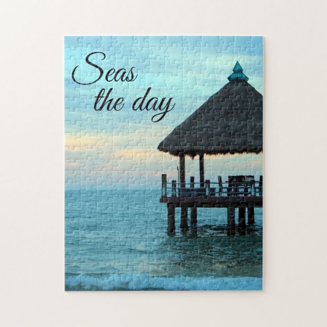 Seas the Day Beach Tiki Hut Jigsaw Puzzle (Vertical)