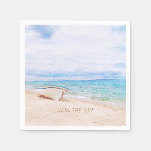 Seas The Day Beached Fishing Boat Napkins