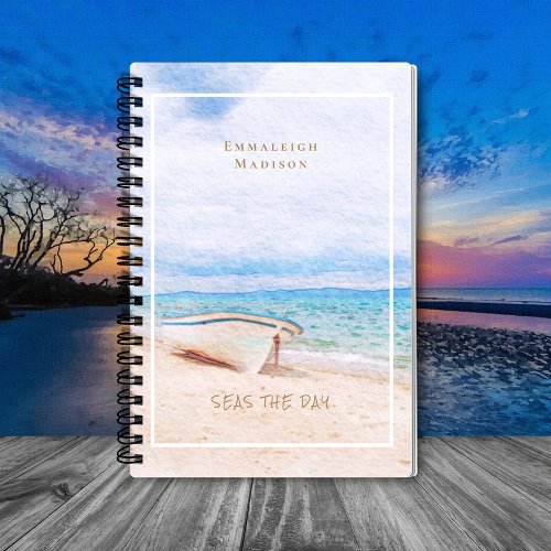 Seas The Day Beached Fishing Boat Notebook