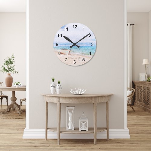 Seas The Day Beached Fishing Boat Round Clock