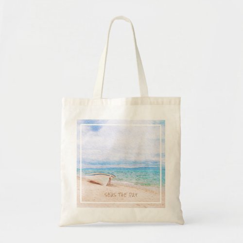 Seas The Day Beached Fishing Boat Tote Bag