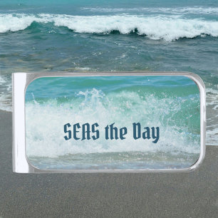 Seas the Day Breaking Wave Silver Finish Money Clip