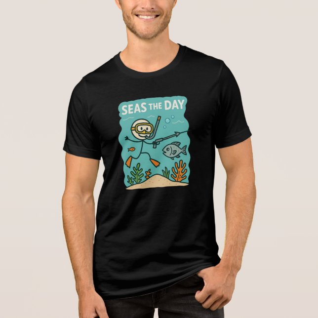 Seas the Day – Funny Spearfishing Stick Figure Tri-Blend Shirt (Front)