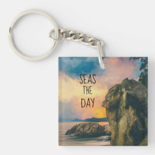 Seas the Day Inspirational Quote Acrylic Keychain