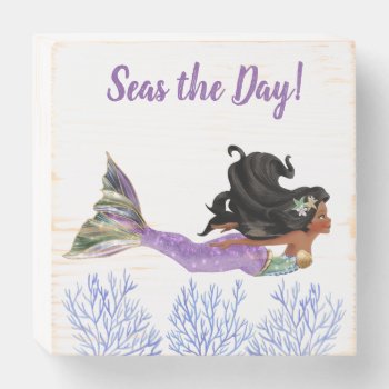 Seas The Day! Mermaid Of Color Wooden Box by HydrangeaBlue at Zazzle
