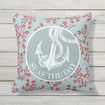 Seas The Day Nautical Anchor Pillow by VGInvites at Zazzle