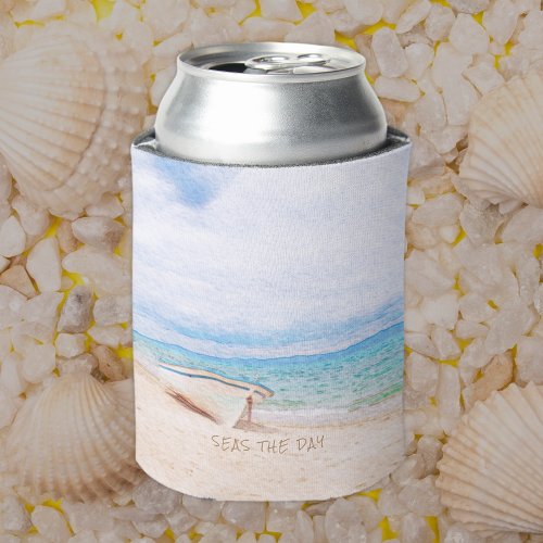 Seas The Day Nautical Beached Fishing Boat Can Cooler