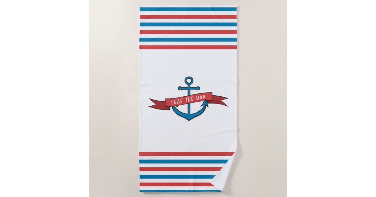 Seas the Day Nautical Pun Beach Towel
