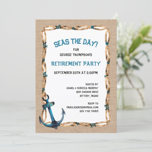 Seas the Day Nautical Retirement Invitation Zazzle