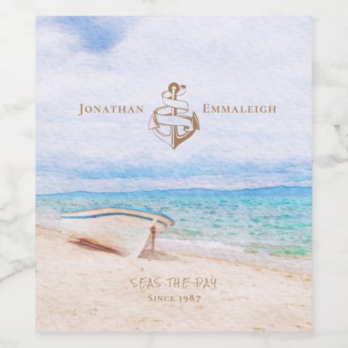 Seas The Day Nautical Wedding Wine Label