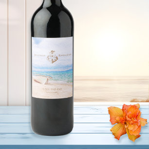 Seas The Day Nautical Wedding Wine Label