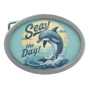 Seas the Day Retro Dolphin Ocean Aesthetic Belt Buckle