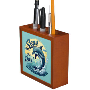 Seas the Day Retro Dolphin Ocean Aesthetic Desk Organizer