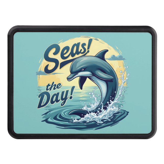 Seas the Day Retro Dolphin Ocean Aesthetic Hitch Cover (Front)