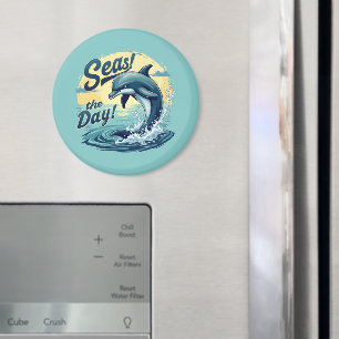 Seas the Day Retro Dolphin Ocean Aesthetic Magnet