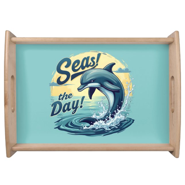 Seas the Day Retro Dolphin Ocean Aesthetic Serving Tray (Front)