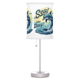 Seas the Day Retro Dolphin Ocean Aesthetic Table Lamp
