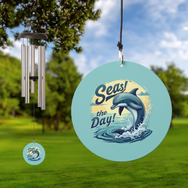 Seas the Day Retro Dolphin Ocean Aesthetic Wind Chime (Outdoor)