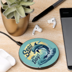 Seas the Day Retro Dolphin Ocean Aesthetic Wireless Charger